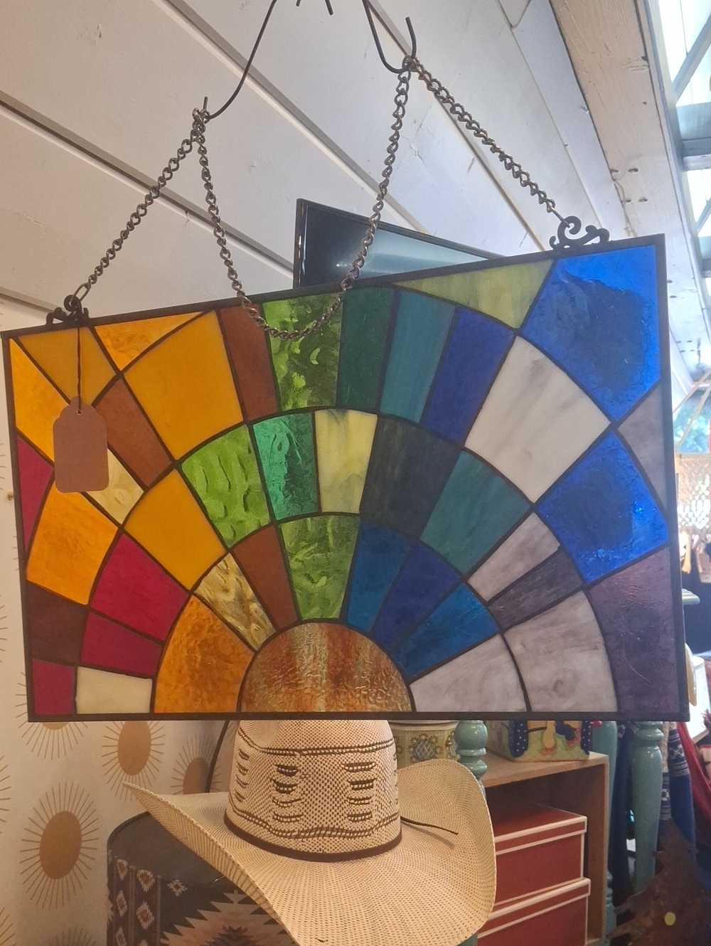 Multicolor Stained Glass Fan Panel - Vibrant Home Art